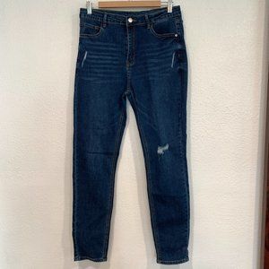 Shein Jeans Hi Rise Straight Leg Stretch Indigo Distressed 31x29.5 Womens Large